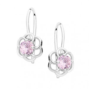 Cercei argint floare cu piatra roz si tortite DiAmanti Z1621JR_LP-DIA (Argint 925‰ 1,2 g.)